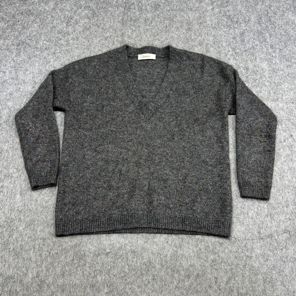 Jucca Sweater Womens Small Gray Mohair Blend V Neck Knit Pullover Made Italy